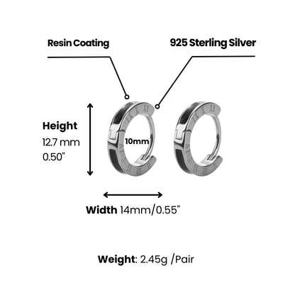 Black Roman Numeral Stud Earrings Dimensions and Weight