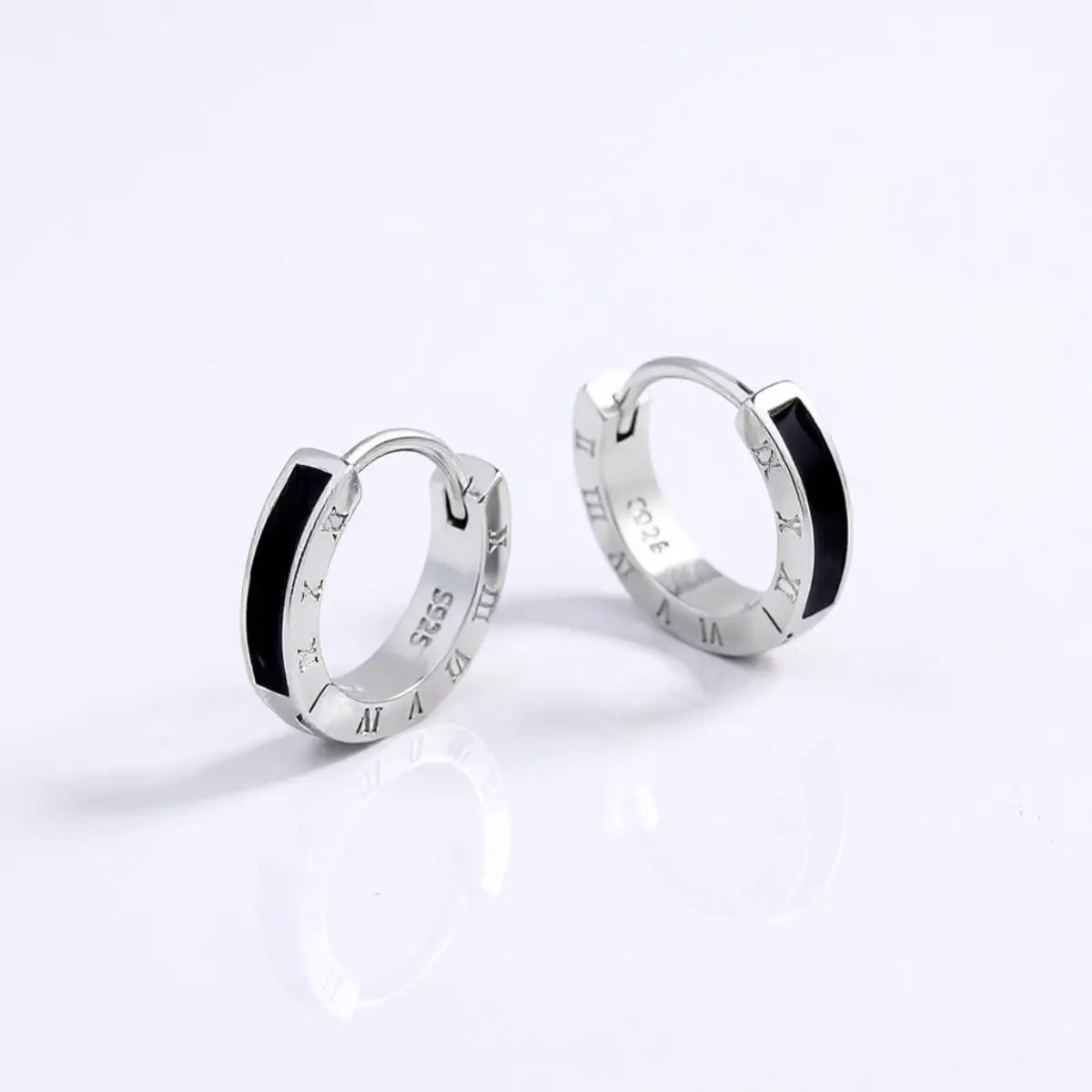 Black Roman Numeral Stud Earrings Front View