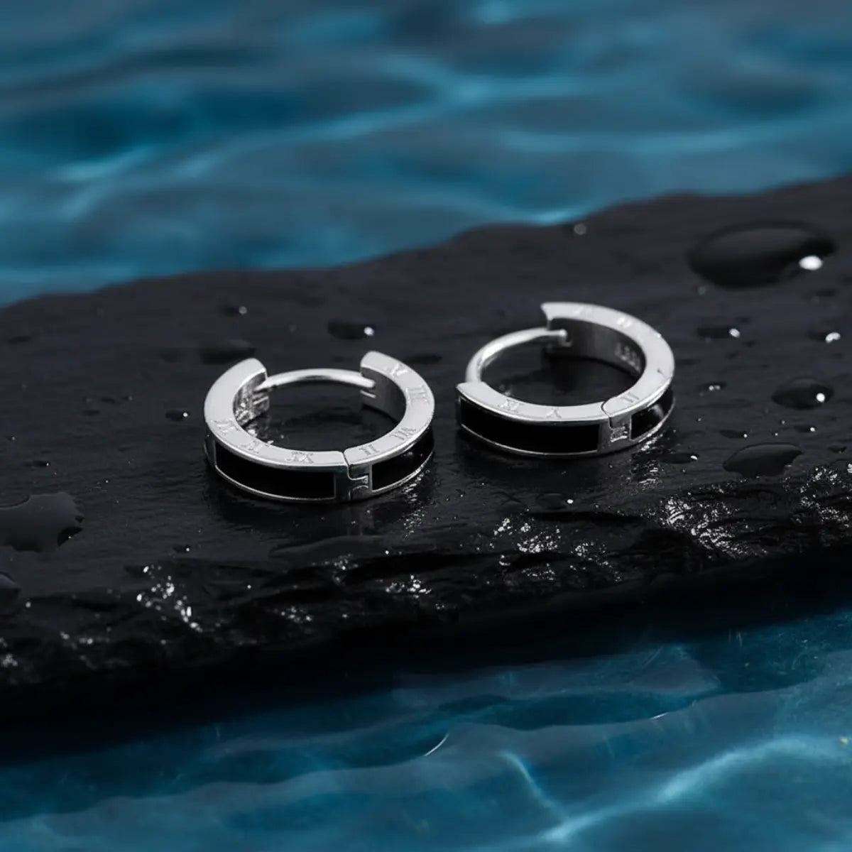 Black Roman Numeral Stud Earrings Top View