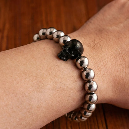 Black Skull Bead Bracelet Worn by Male Model