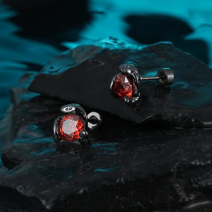 Black Snake Red CZ Barbell Stud Side