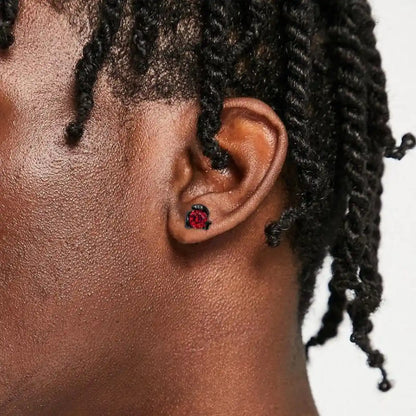 Black Snake Red CZ Barbell Stud Worn by Male Model Close Up