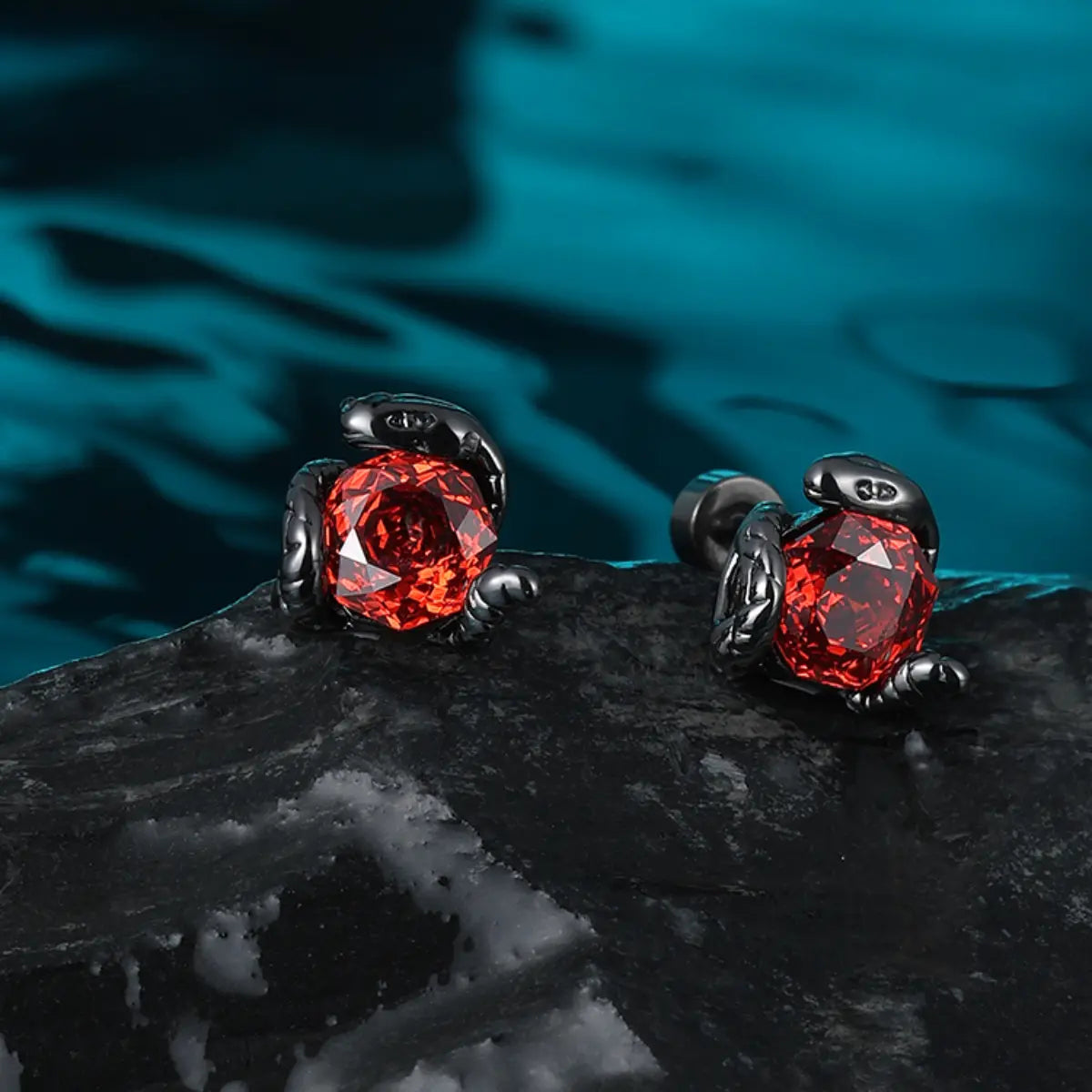 Black Snake Red CZ Barbell Stud