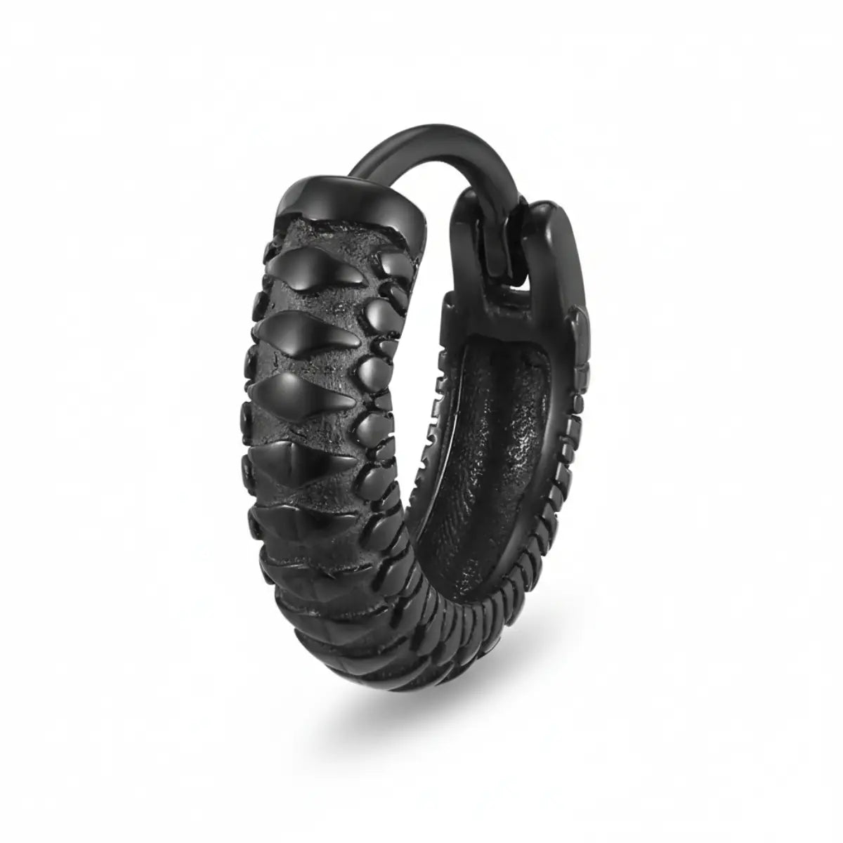 Black Snake Skin Hoop Earrings Details