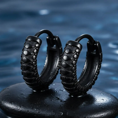 Black Snake Skin Hoop Earrings