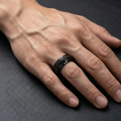 Black Snake Spinner Ring Worn by Male Model