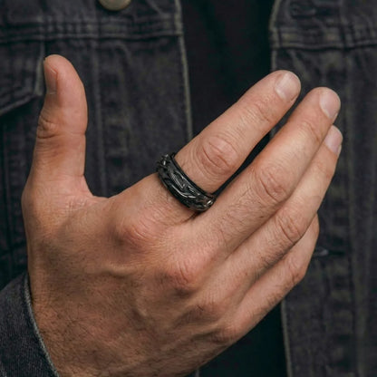Black Spinner Thorns Ring Worn by Male Model