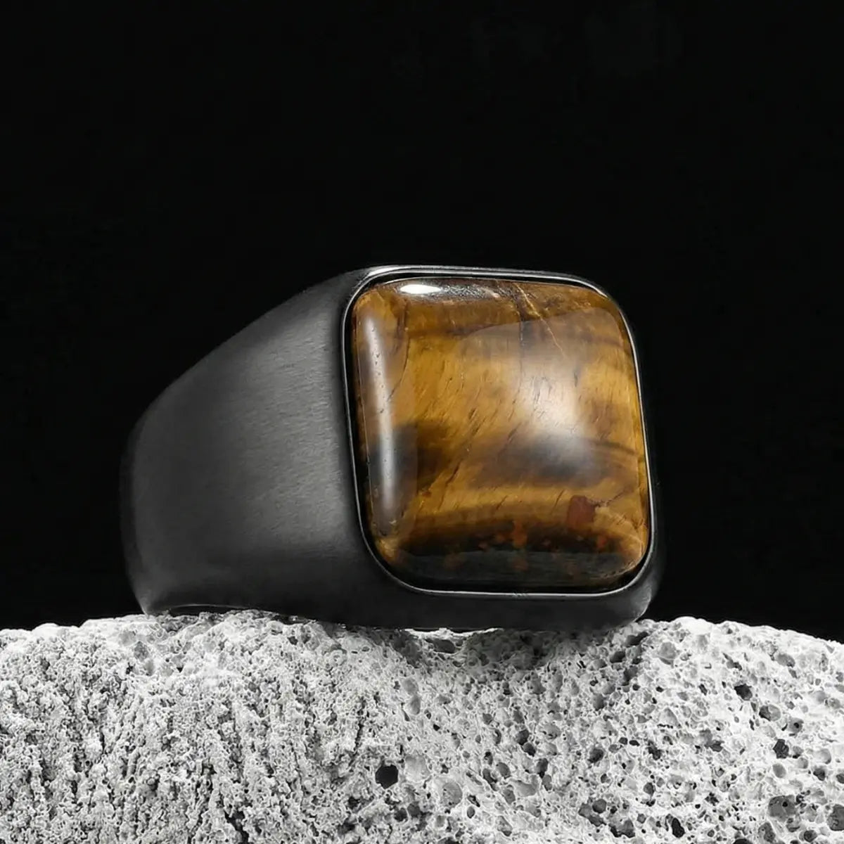 Black Square Tiger Eye Ring