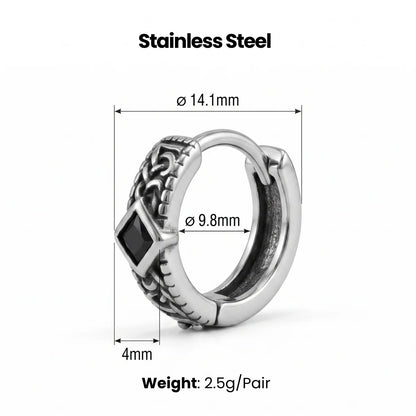 Black Stone Celtic Hoop Earrings Silver Dimensions and Weight Infographic