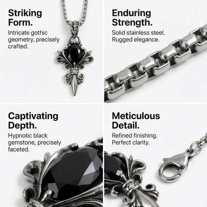 Black Stone Fleur De Lis Necklace Design Features