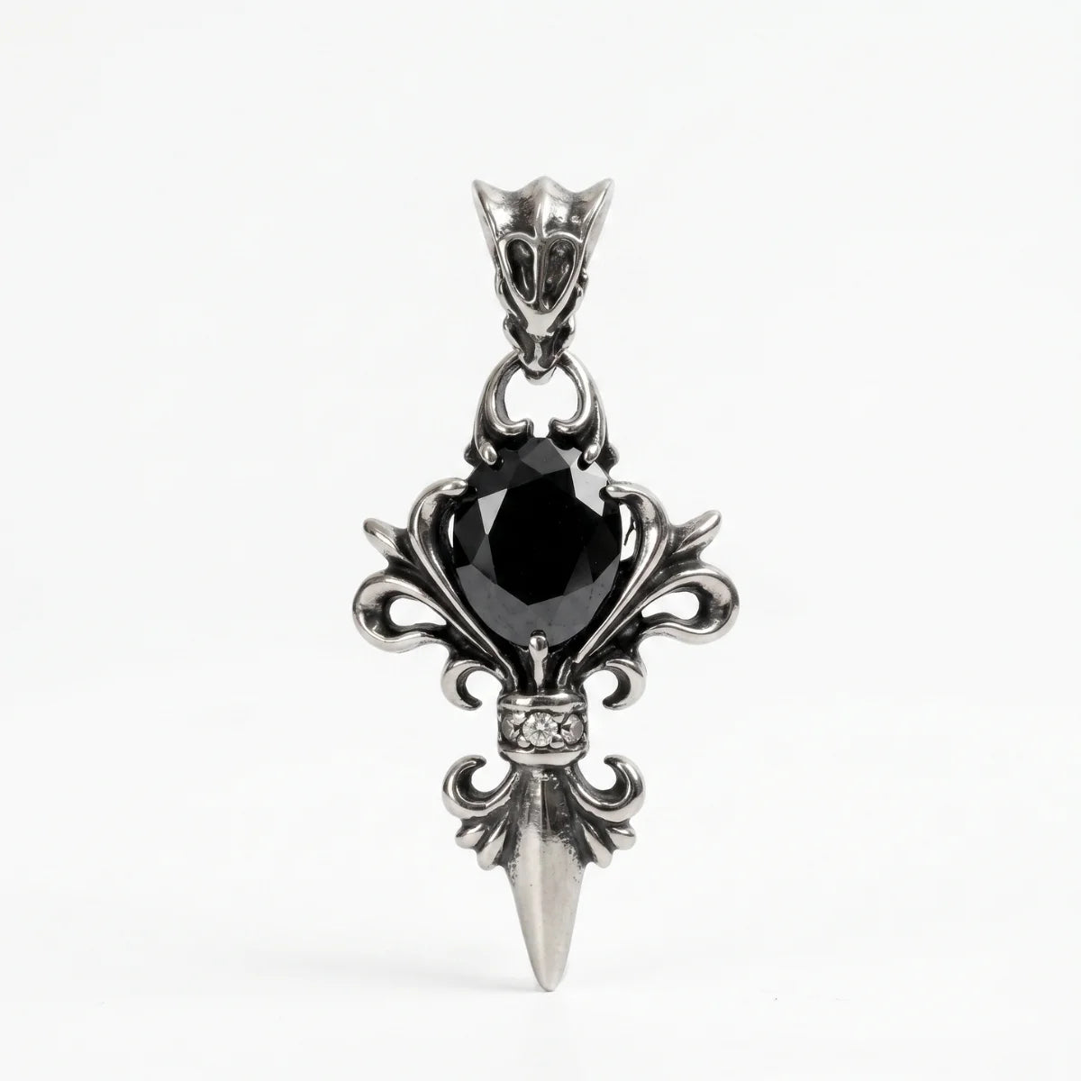 Black Stone Fleur De Lis Pendant Only