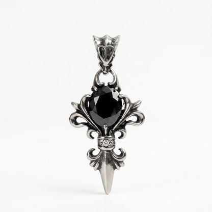 Black Stone Fleur De Lis Pendant Only