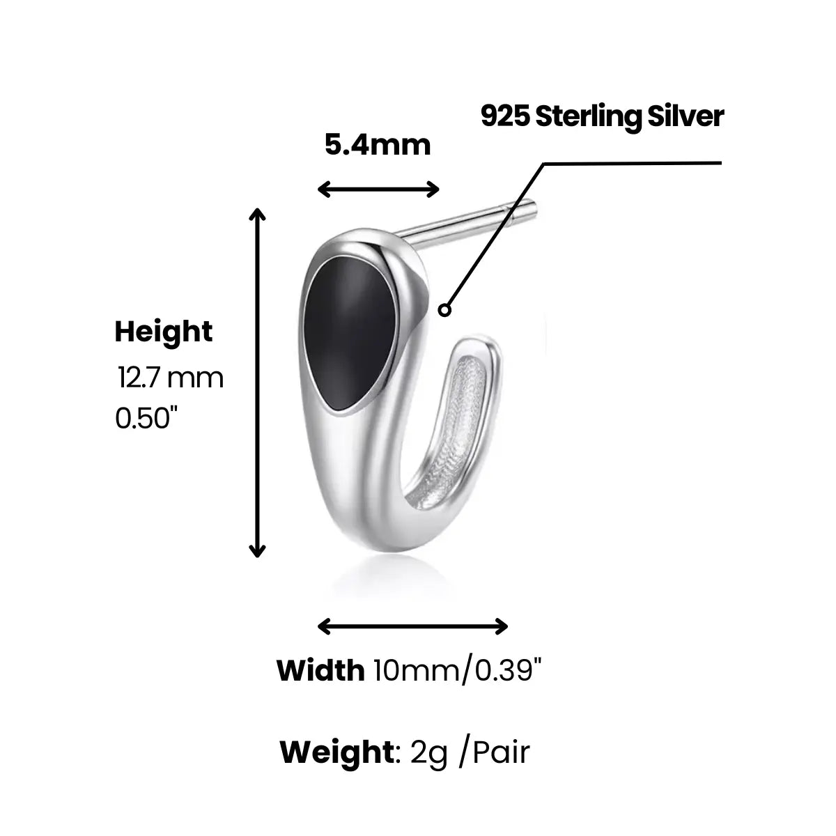 Black Teardrop Stud Earrings Dimensions and Weight