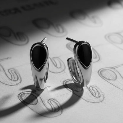 Black Teardrop Stud Earrings Draft Design