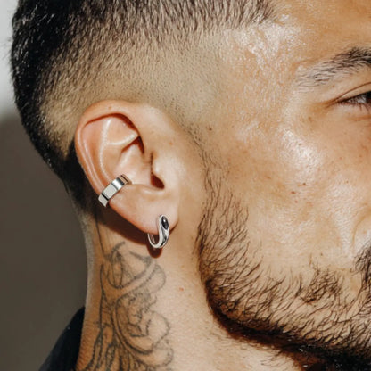 Black Teardrop Stud Earrings Worn by Male Model