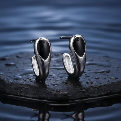 Black Teardrop Stud Earrings