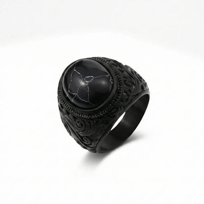 Black Turquoise Stainless Steel Ring Details