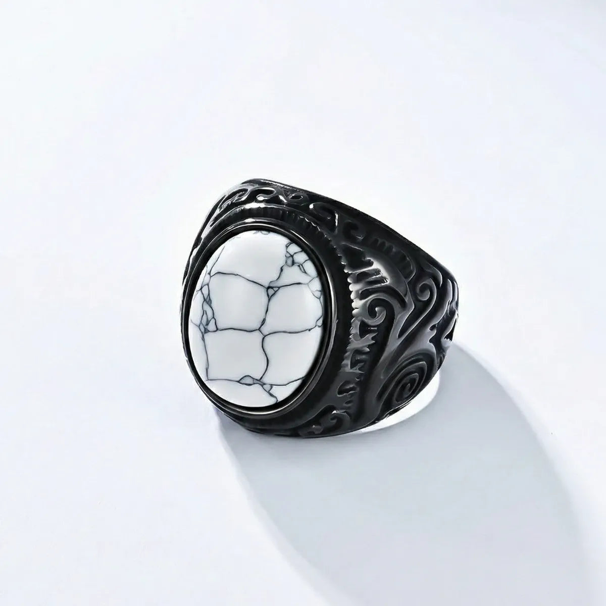 Black White Howlite Signet Ring Details