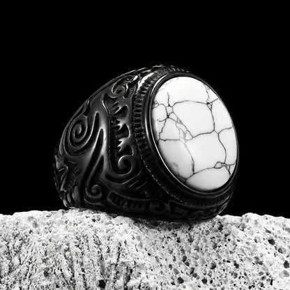 Black White Howlite Signet Ring