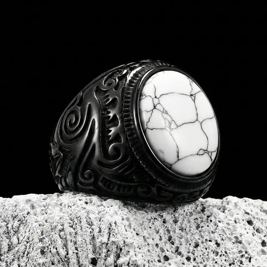 Black White Howlite Signet Ring