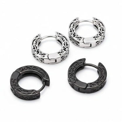 Black and Silver Celtic Knot Huggie Hoop Earrings Details