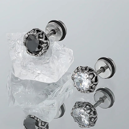 Black and White CZ Diamond Barbell Earrings Stainless Steel