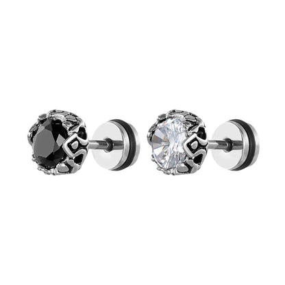 Black and White CZ Diamond Barbell Earrings Stainless Steel