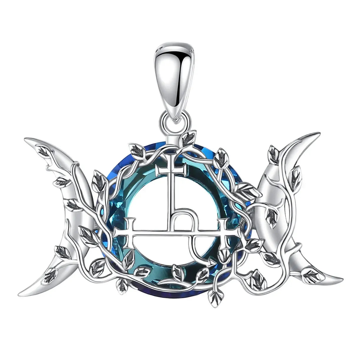 Blue Crystal Triple Moon Goddess Lilith Sigil Necklace Pendant Only