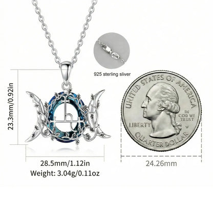 Blue Crystal Triple Moon Goddess Lilith Sigil Necklace Size Comparison