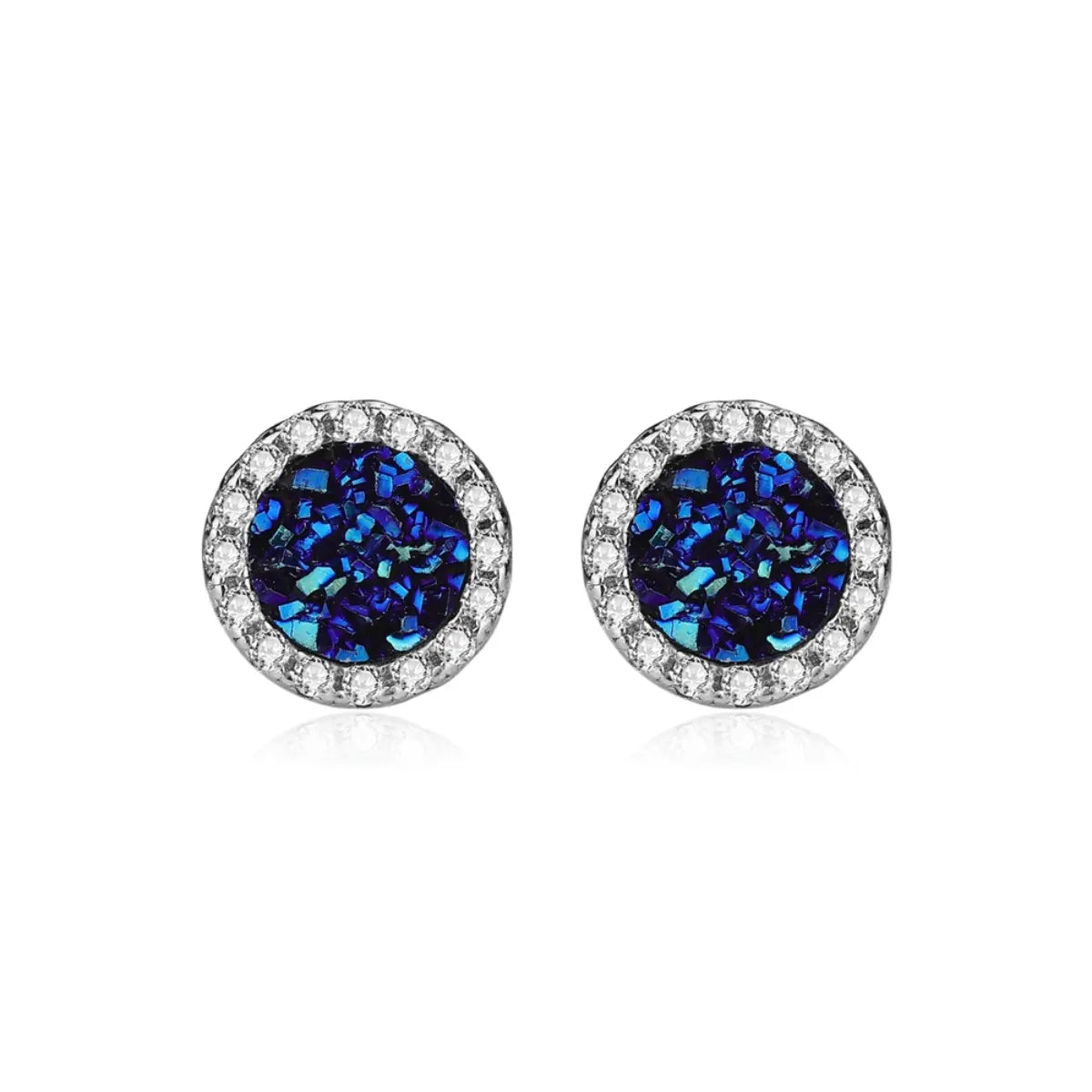 Blue Druzy Stud Earrings Sterling Silver