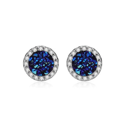 Blue Druzy Stud Earrings Sterling Silver