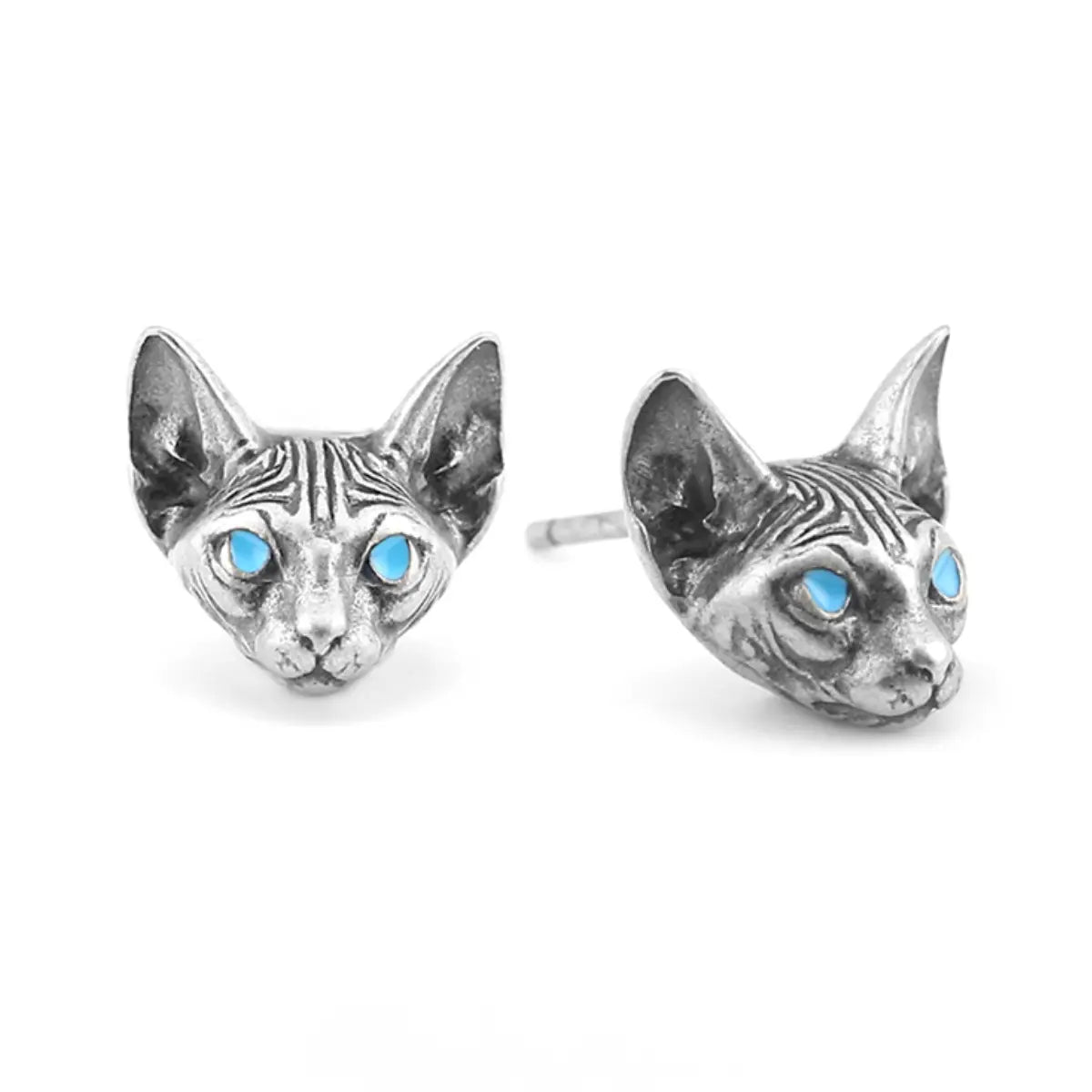 Blue Eye Sphynx Cat Stud Earrings Details