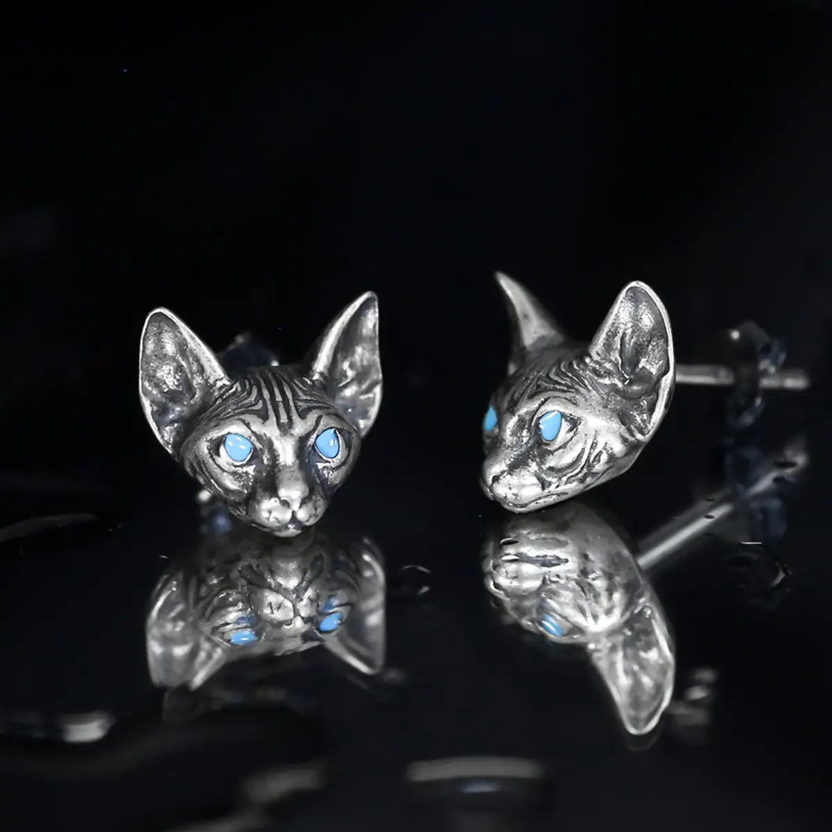 Blue Eye Sphynx Cat Stud Earrings