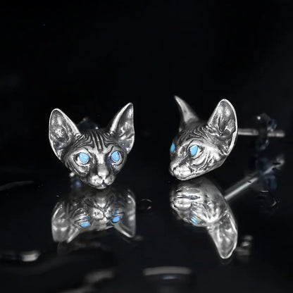 Blue Eye Sphynx Cat Stud Earrings