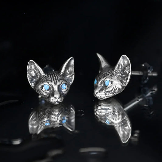 Blue Eye Sphynx Cat Stud Earrings