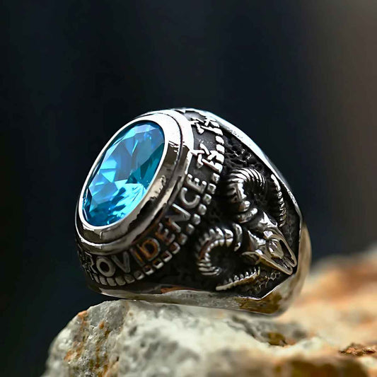 Blue Gem Goat Head Ring