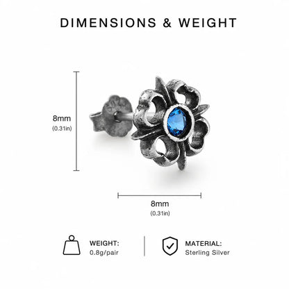 Blue Gem Gothic Stud Earrings 925 Silver Dimension Diagram 11mm 0.43inch