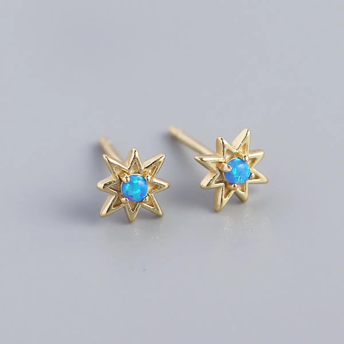 Blue Opal North Star Stud Earrings Sterling Silver Color Gold
