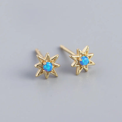Blue Opal North Star Stud Earrings Sterling Silver Color Gold