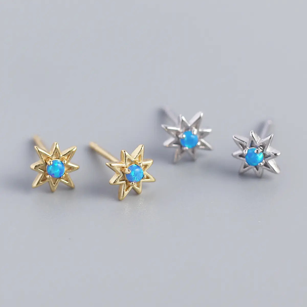 Blue Opal North Star Stud Earrings Sterling Silver Color Silver and Gold