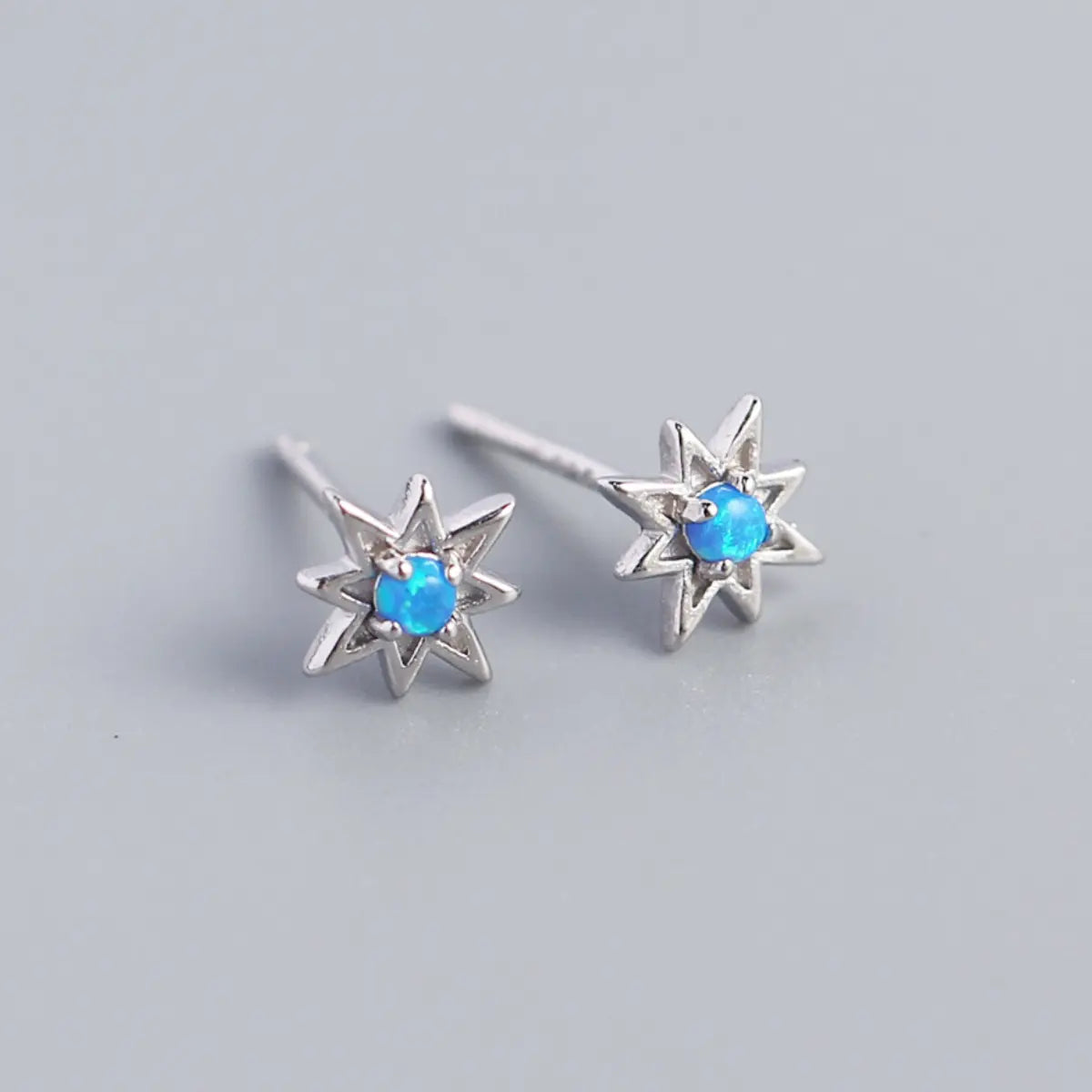 Blue Opal North Star Stud Earrings Sterling Silver Color Silver