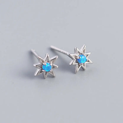 Blue Opal North Star Stud Earrings Sterling Silver Color Silver