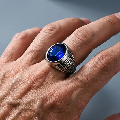 Blue Stone Ring Silver Worn by Male Model