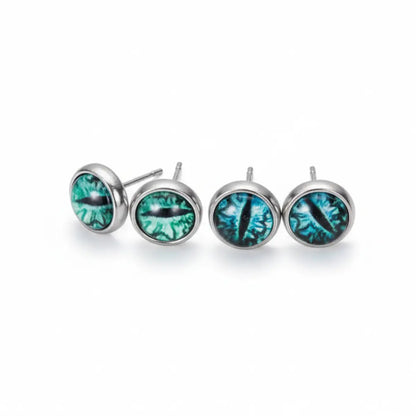 Blue and Green Eyeball Stud Earrings