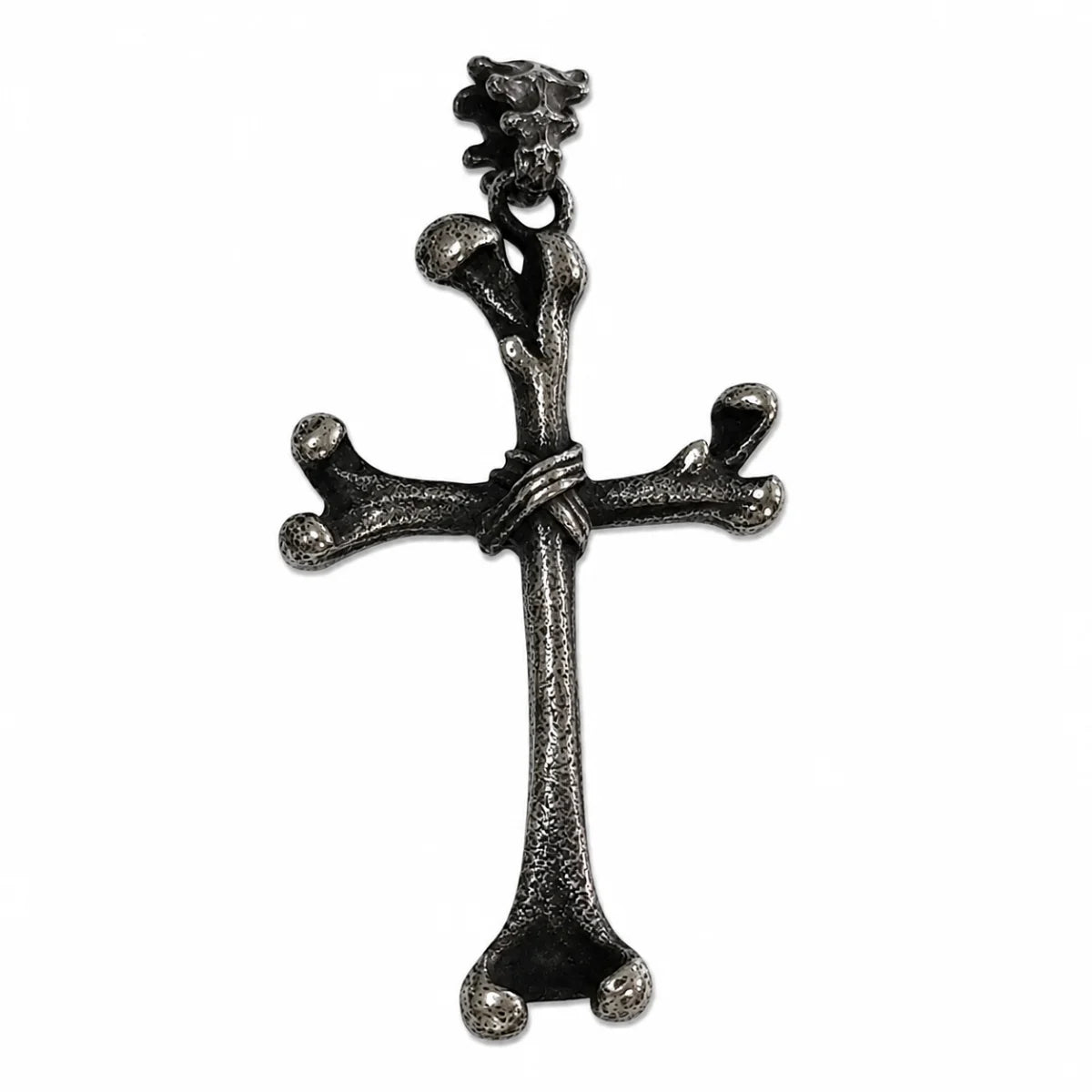 Bone Cross Necklace Antique Silver Pendant Only Front View White Background