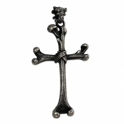 Bone Cross Necklace Antique Silver Pendant Only Front View White Background