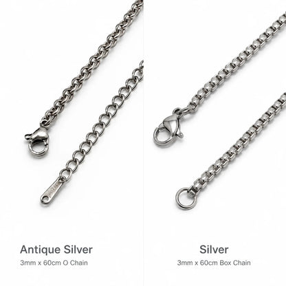 Bone Cross Necklace Chain Details Antique Silver and Silver Options Showcase