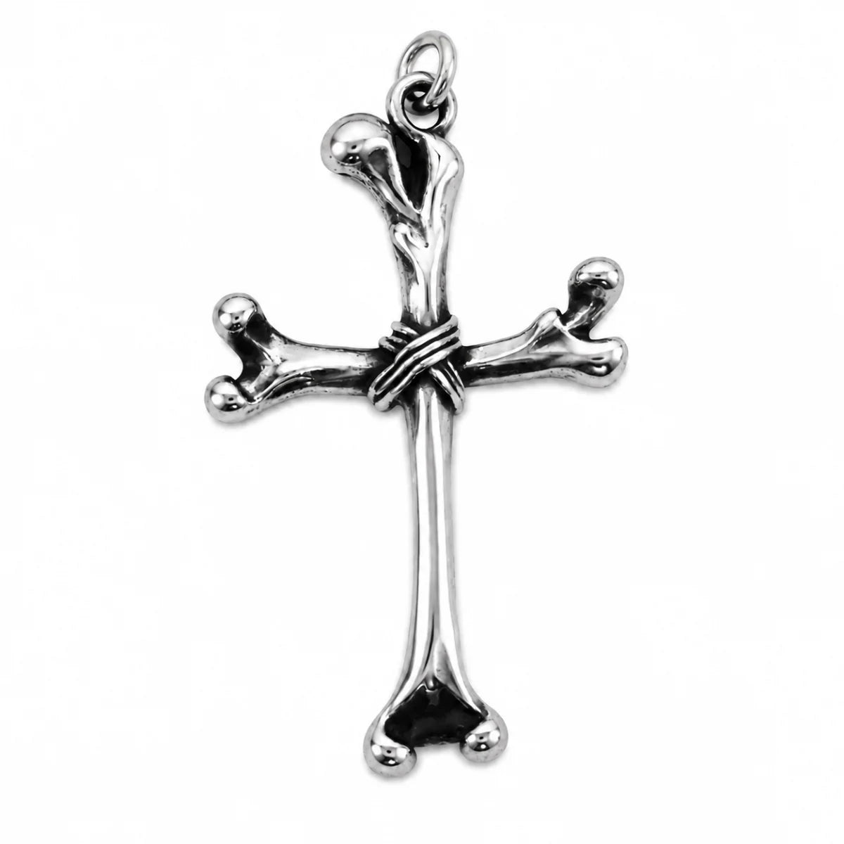 Bone Cross Necklace Silver Pendant Only Front View White Background