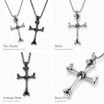 Bone Cross Necklace Silver and Antique Silver Color and Style Options Showcase
