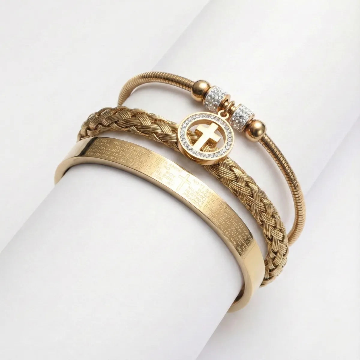 Bracelet Set with Cross Charm Gold Details